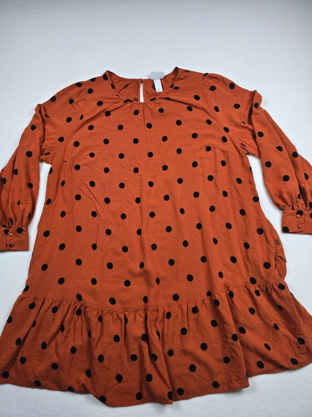 Ava & Viv 1X Rust Burnt Orange Polka Dot Long Sleeve Ruffle Hem Dress